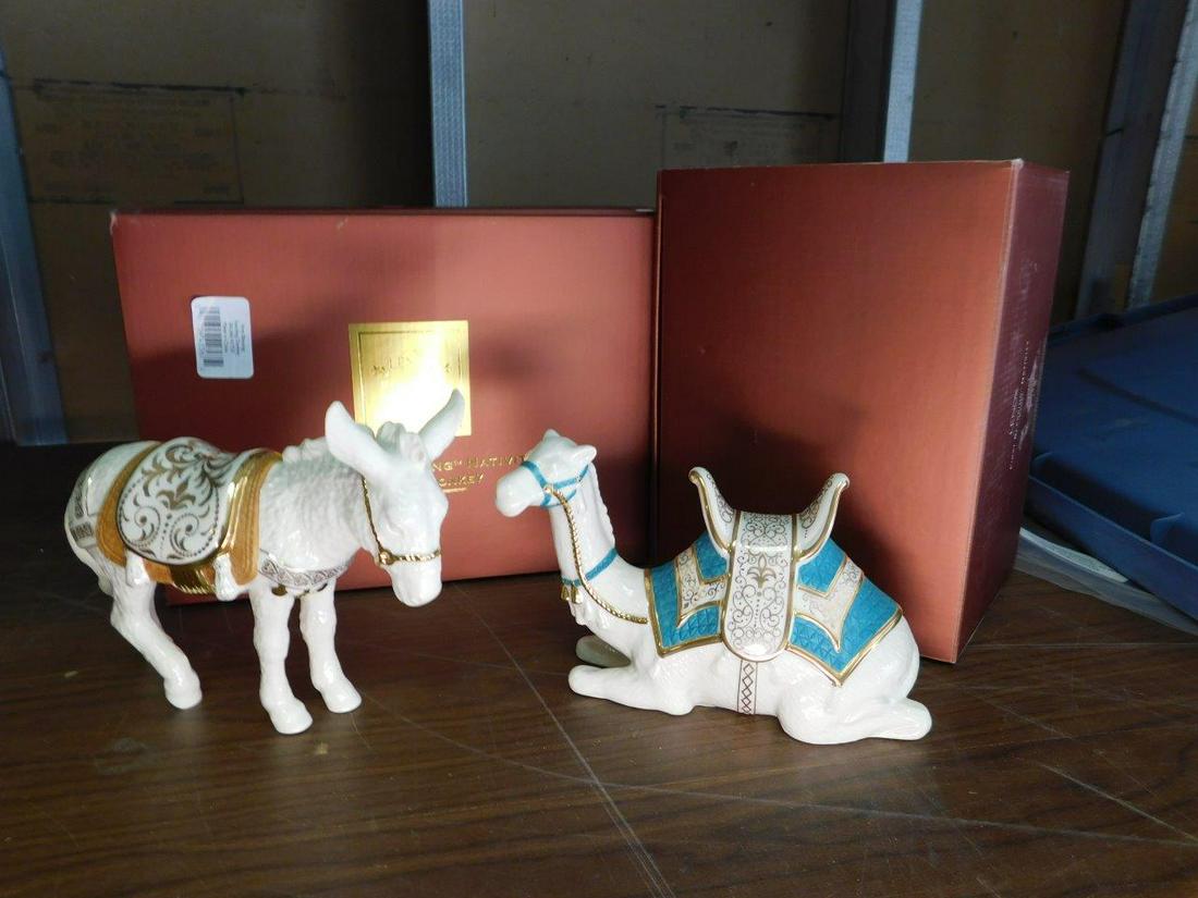 Lot of 2 Lenox Nativity Pieces: Lot of 2 Lenox for the Holidays First Blessing Nativity Standing Donkey and Camel. Both have boxes. You are bidding at a live sale, please read the terms and conditions. We are offering contact-less p