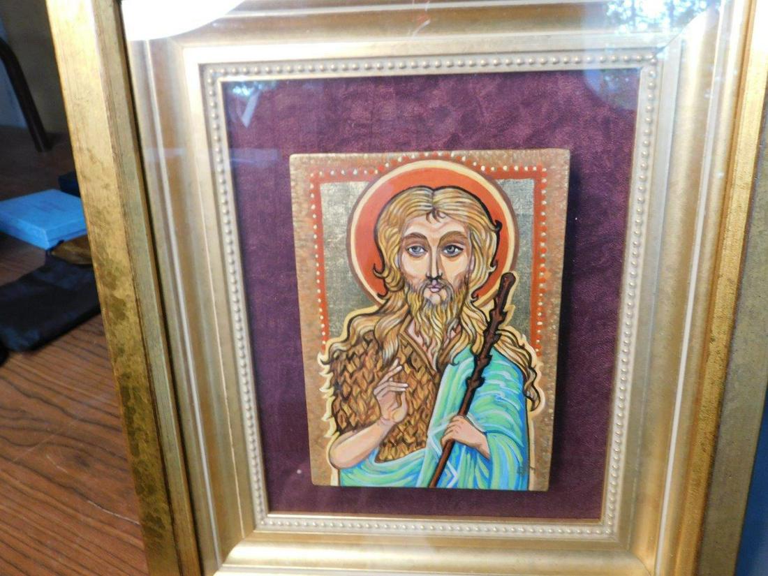 Framed Shadowbox of Russian Icon Jesus: Framed Shadowbox of Hand Painted Russian Style Icon of Jesus. Artist Signed Undetermined. Measures 15" tall x 13" w. You are bidding at a live sale, please read the terms and conditions. We are offeri