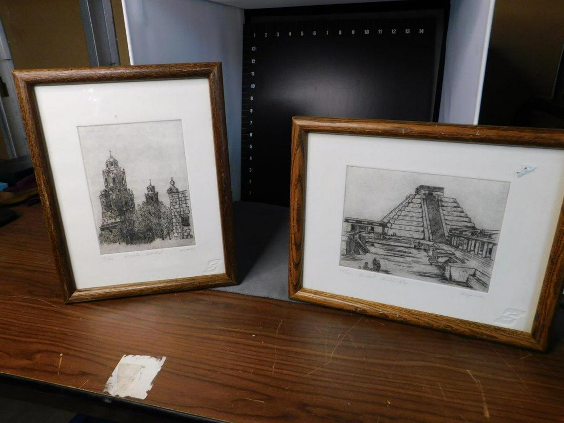 Lot of 2 Wood Block Prints: Lot of 2 Wood Block Prints. Ancient Chicken Aztec by Maureen and Morelius Cathedral by Maureen. Measures 12" x 9.5" You are bidding at a live sale, please read the terms and conditions. We are offerin