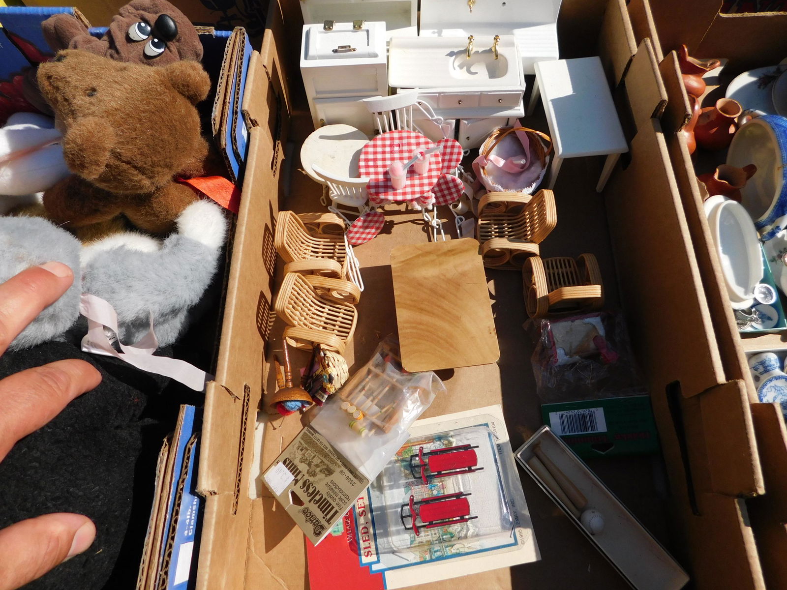 Box Lot Of Doll House Furniture: Box Lot of Doll House Furniture. You are bidding at a live sale. Please read the terms and conditions. This sale will be broadcast live on sale day with full descriptions of each lot being sold, as we
