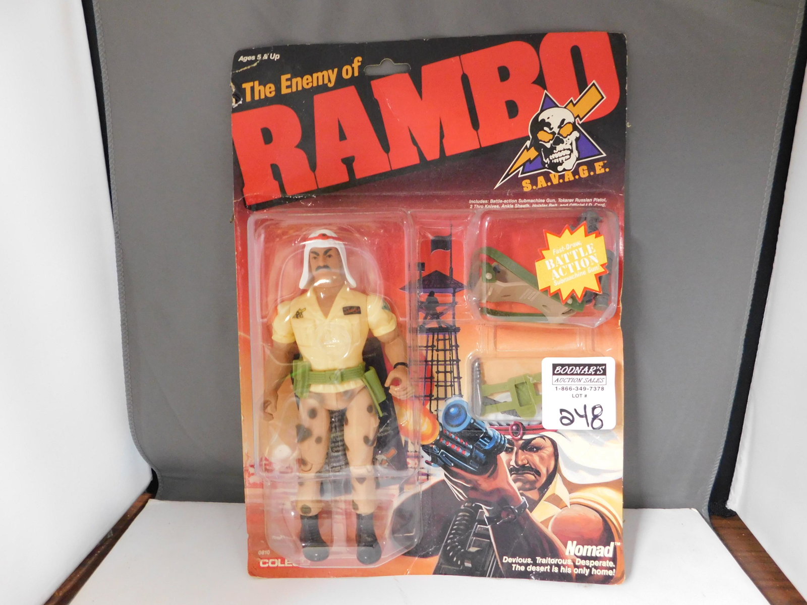 Rambo Action Figure: Coleco Rambo Action Figure on Card. 1986. You are bidding at a live sale. Please read the terms and conditions. This sale will be broadcast live on sale day with full descriptions of each lot being so