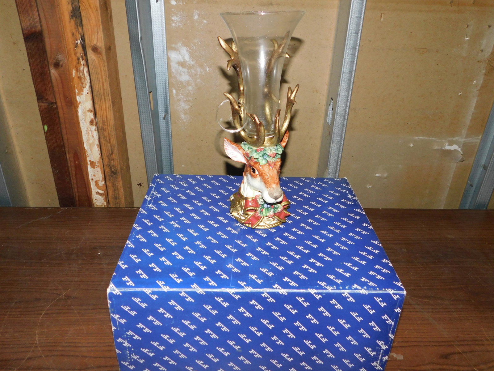 Fitz & Floyd Reindeer Candle Holder: Fitz & Floyd Reindeer Candle Holder with Glass insert. Has box. You are bidding at a live sale. Please read the terms and conditions. This sale will be broadcast live on sale day with full description