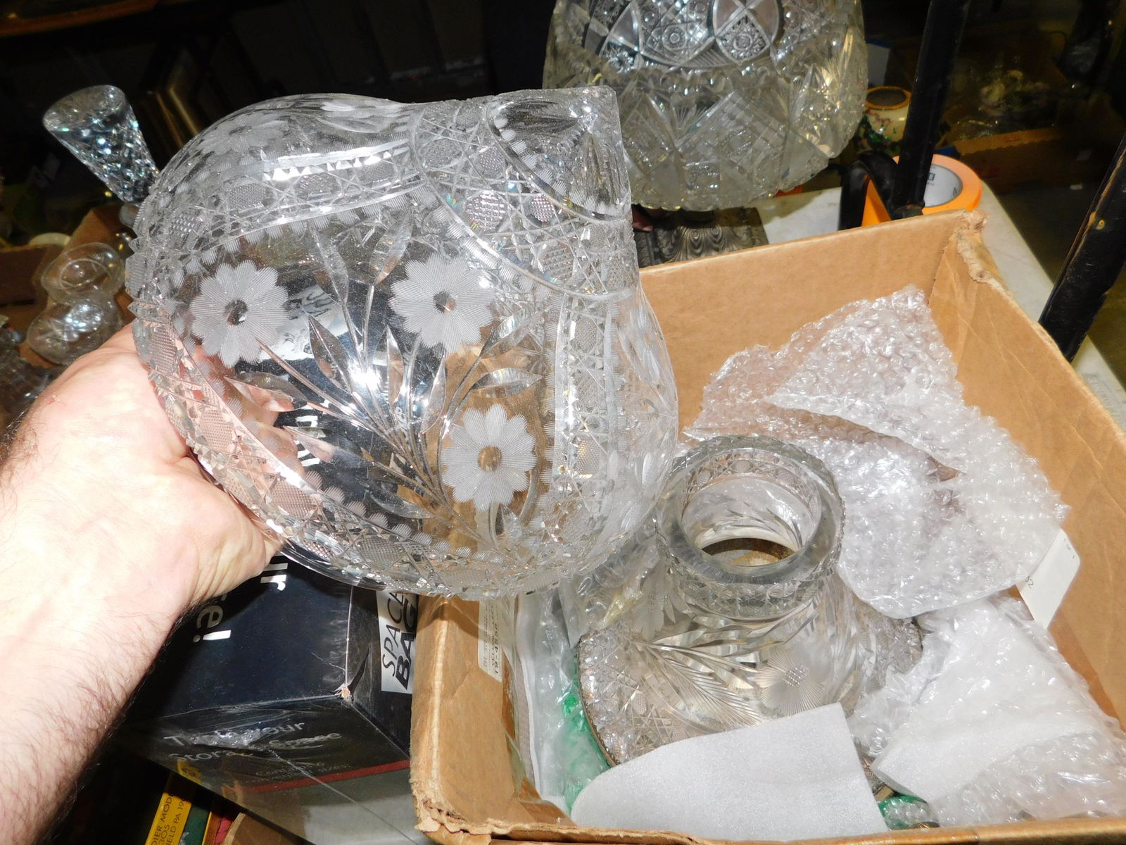 Cut Glass Lamp Parts: Cut Glass Lamp Parts. You are bidding at a live sale. Please read the terms and conditions. This sale will be broadcast live on sale day with full descriptions of each lot being sold, as well as video