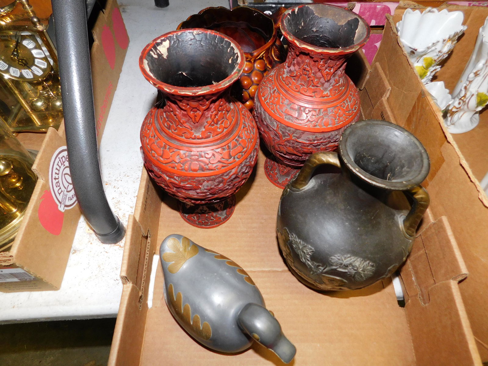 Box Lot with Asian Vases: Box Lot with Asian Vases. You are bidding at a live sale. Please read the terms and conditions. This sale will be broadcast live on sale day with full descriptions of each lot being sold, as well as v