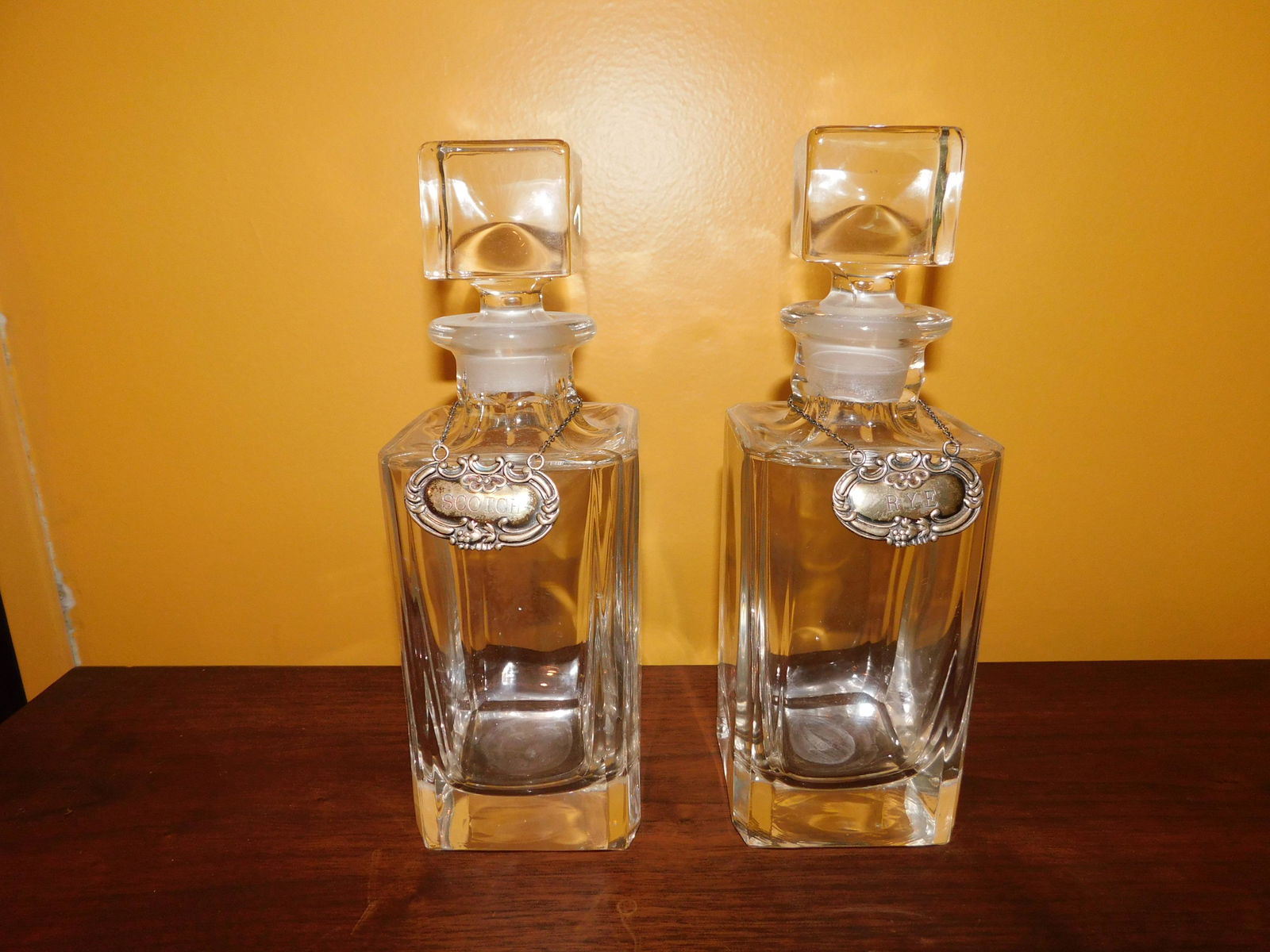 Pair of Cut Glass Decanters with Sterling (1 of 3)