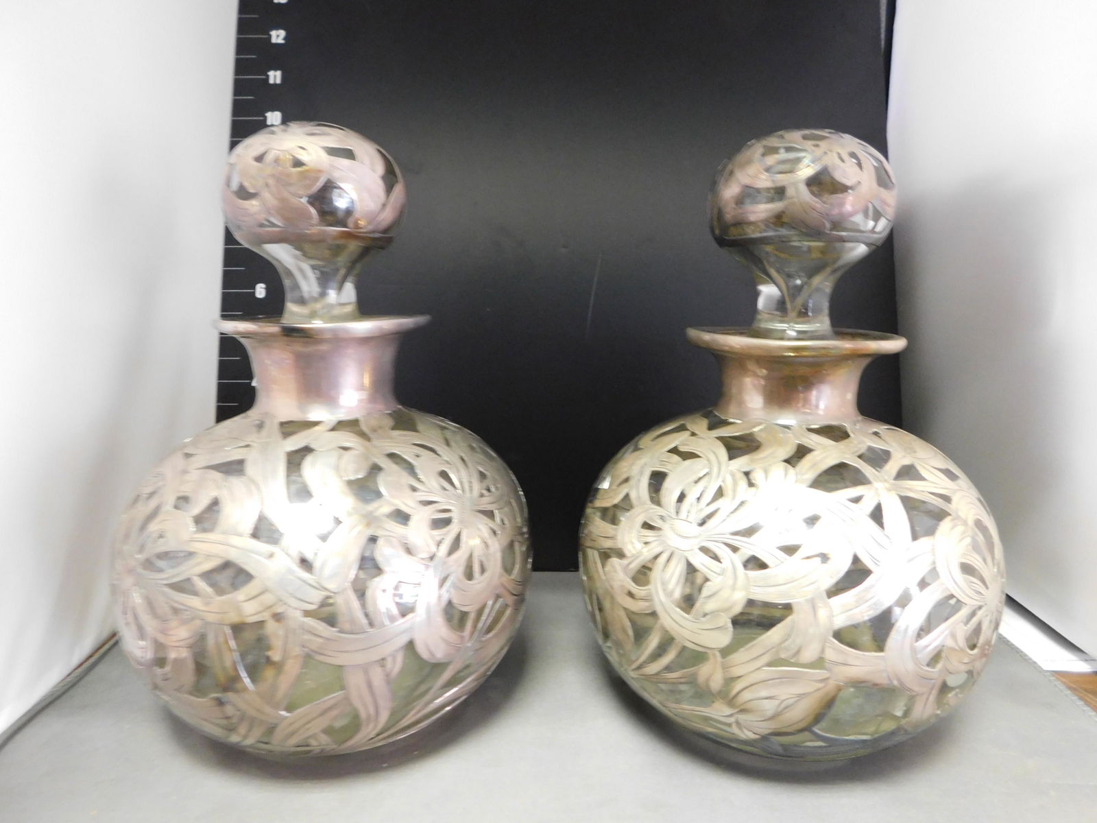 Pair of Victorian Sterling Silver Overlay Decanters (1 of 6)
