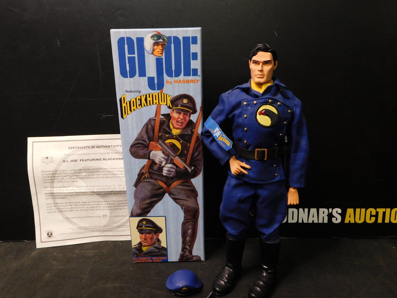 GI Joe Blackhawk Figure in Box: GI Joe featuring Blackhawk 12" Figure. Hasbro/DC Comics 2002. You are bidding at a live sale, please read the terms and conditions. We are offering contact-less pick ups at our South Brunswick locatio