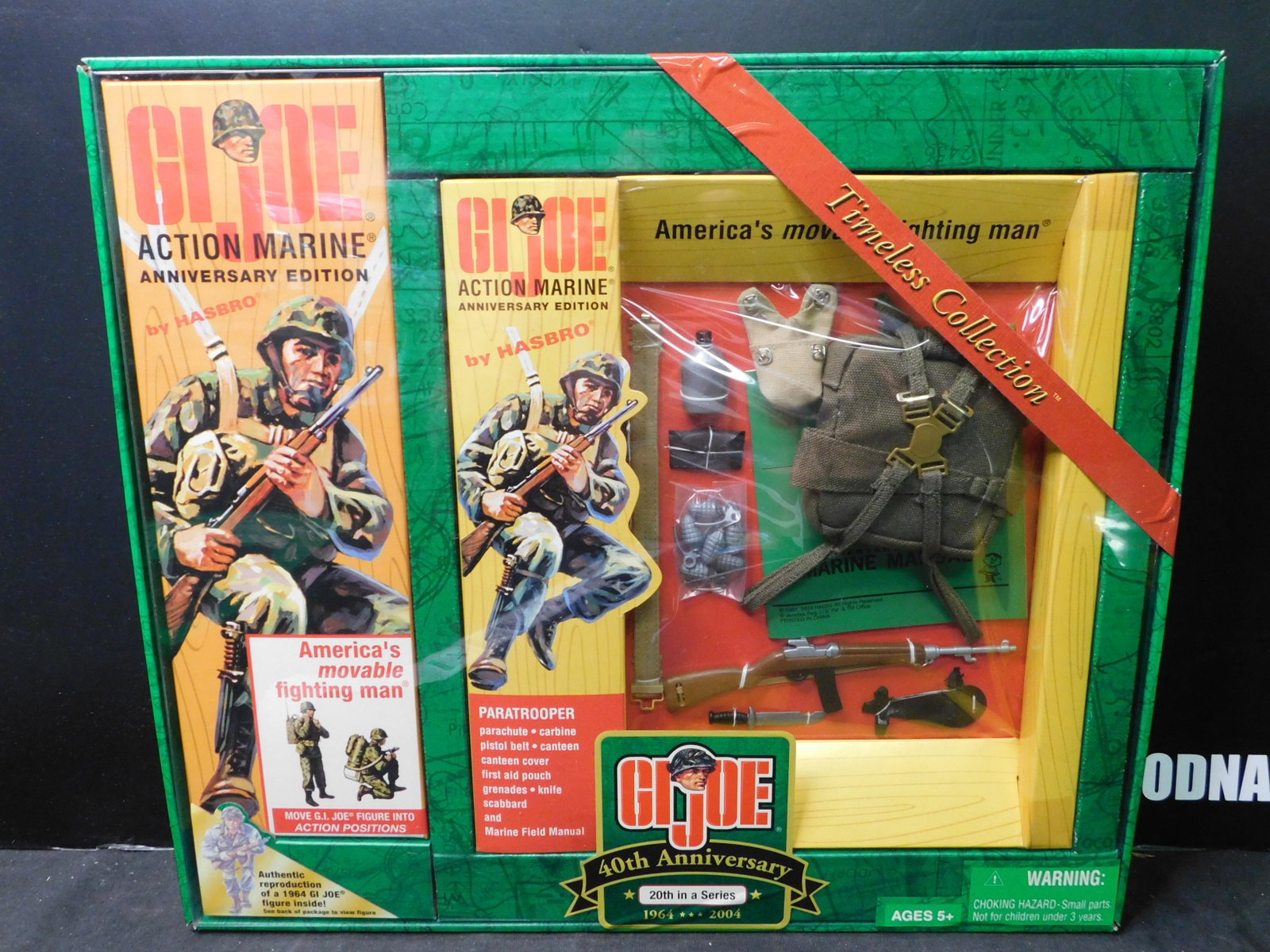GI Joe Action Marine Paratrooper Jumping Set 40th: GI Joe 40th Anniversary 12" Action Marine Paratrooper Jumping Set. 20th in a Series. In Box. Hasbro 2003. You are bidding at a live sale, please read the terms and conditions. We are offering contact-