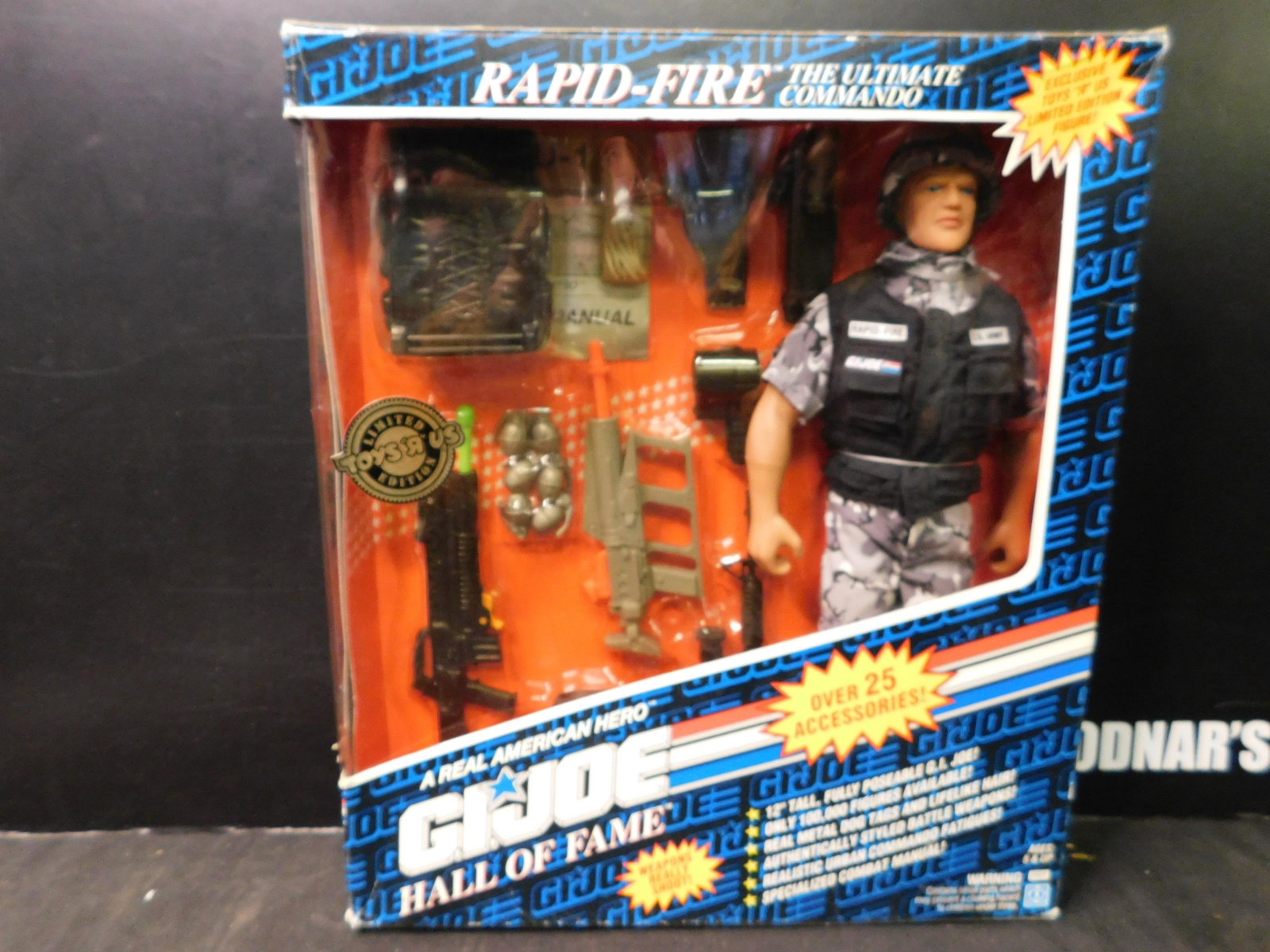 GI Joe Hall of Fame Rapid Fire Figure: GI Joe Hall of Fame Rapid Fire 12" Figure. 1993 Hasbro. You are bidding at a live sale, please read the terms and conditions. We are offering contact-less pick ups at our South Brunswick location by A