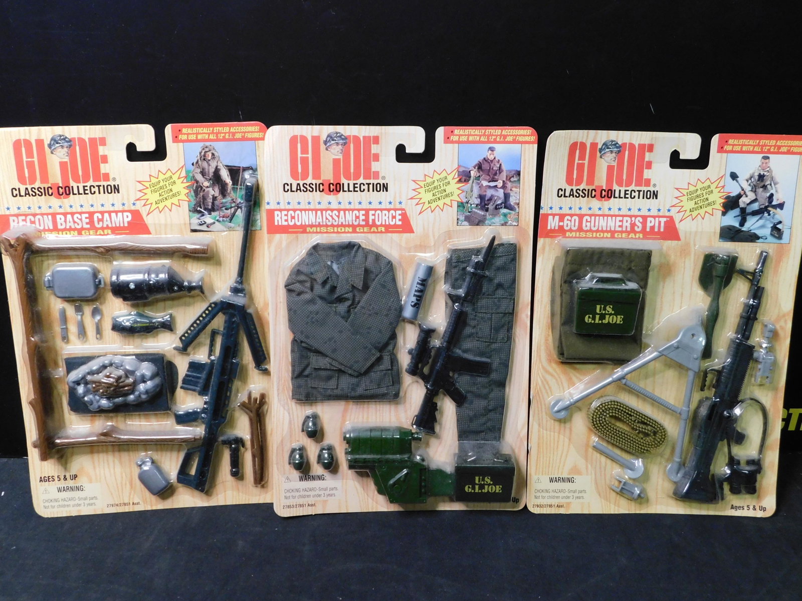 GI Joe Classic Collection Mission Gear Lot of 3: GI Joe Classic Collection Accessories Lot of 3. Included in this lot are Reconnaissance Force, Recon Base Camp and M-60 Gunner's Pit Mission Gear. Hasbro 1996-97.You are bidding at a live sale, please