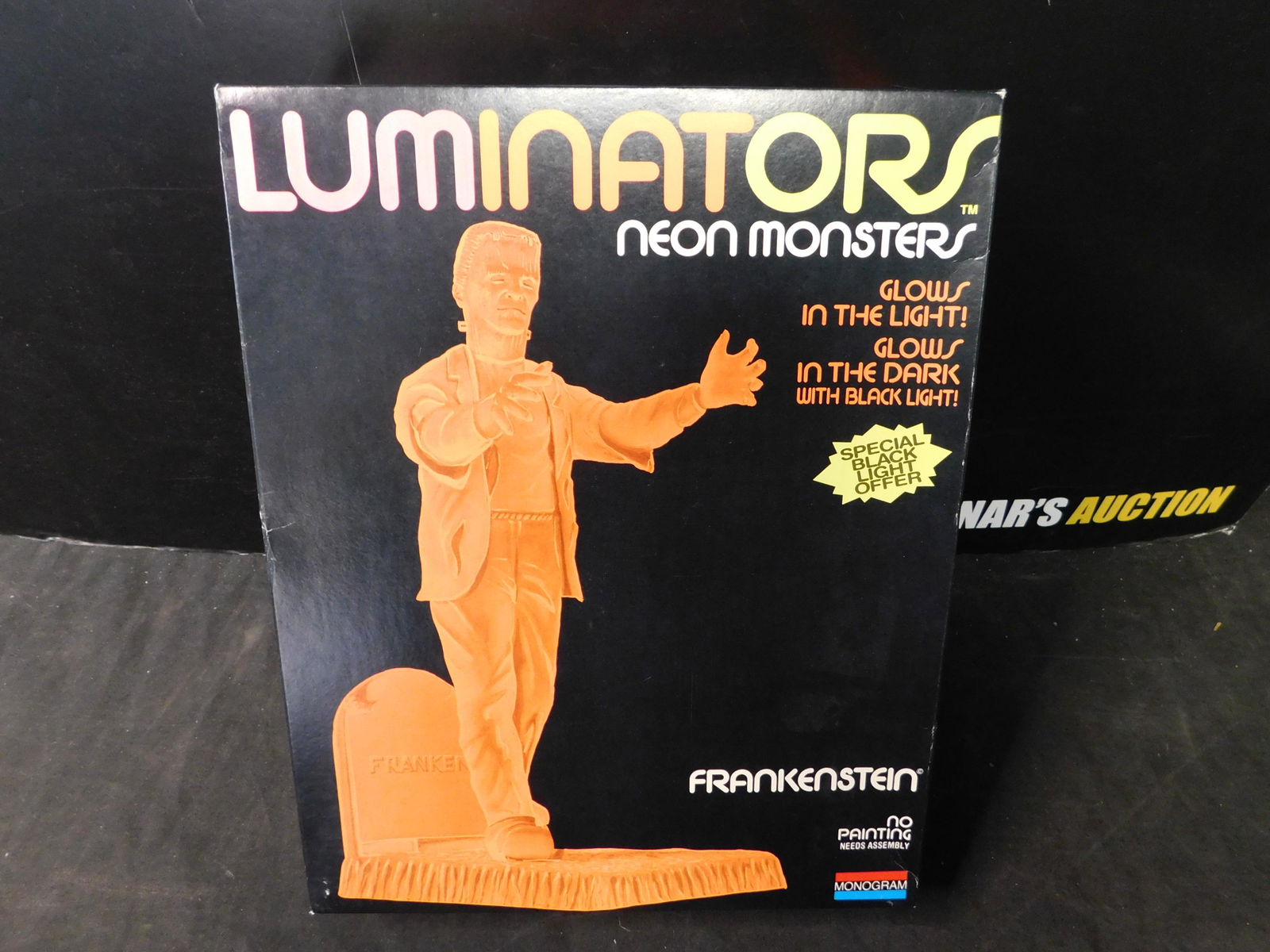 Luminators Neon Frankenstein Model Kit: Monogram Luminators Neon Monsters Glow Frankenstein Model Kit. All from private collector who disclosed to us that he just took off the factory seal to look at them and to the best of our knowledge we