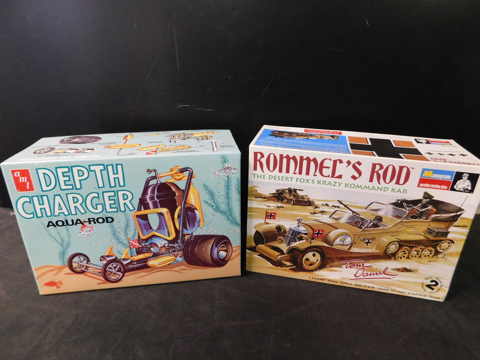 Depth Charger & Rommel's Rod Model Kits: Lot of 2 Model Kits. Included in this lot are AMT Depth Charger Aqua-Rod and Rommel's Rod by Monogram. All from private collector who disclosed to us that he just took off the factory seal to look at
