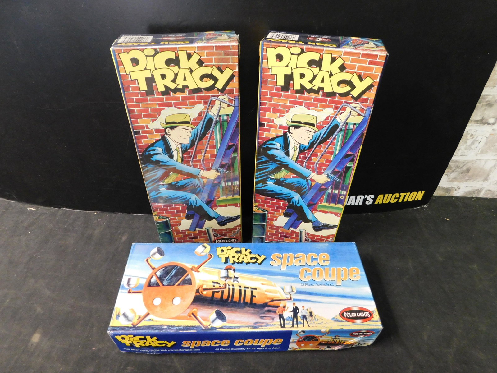 Lot of 3 Dick Tracy Model Kits: Lot of 3 Polar Lights Dick Tracy Model Kits. Included in this lot are Space Coupe, 2 Dick Tracy's - One SEALED. All from private collector who disclosed to us that he just took off the factory seal to