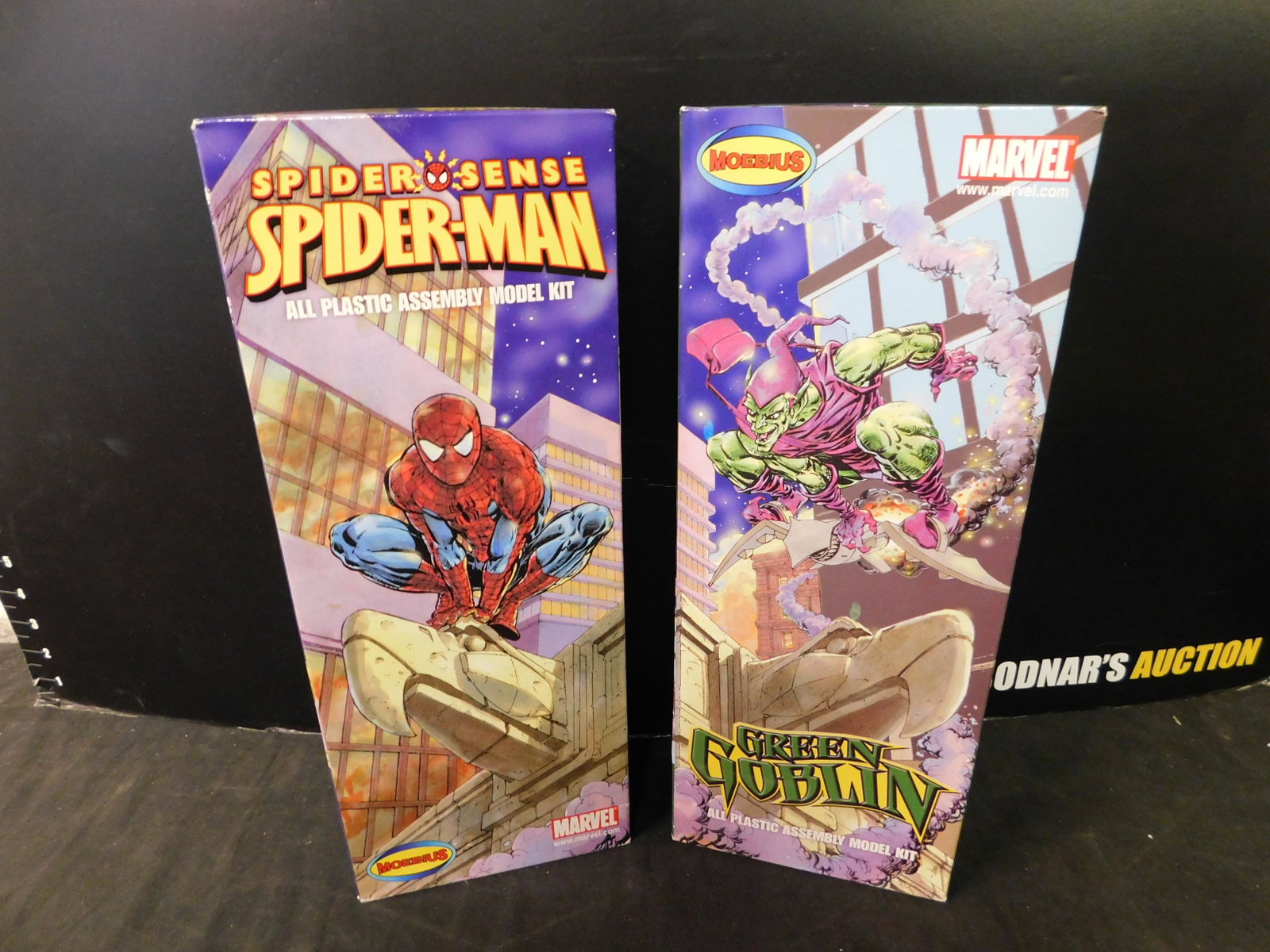 Spider-Man and Green Goblin Model Kits: Lot of 2 Moebius Marvel Model Kits. Included in this lot are Spider Sense Spider-Man and Green Goblin. All from private collector who disclosed to us that he just took off the factory seal to look at 