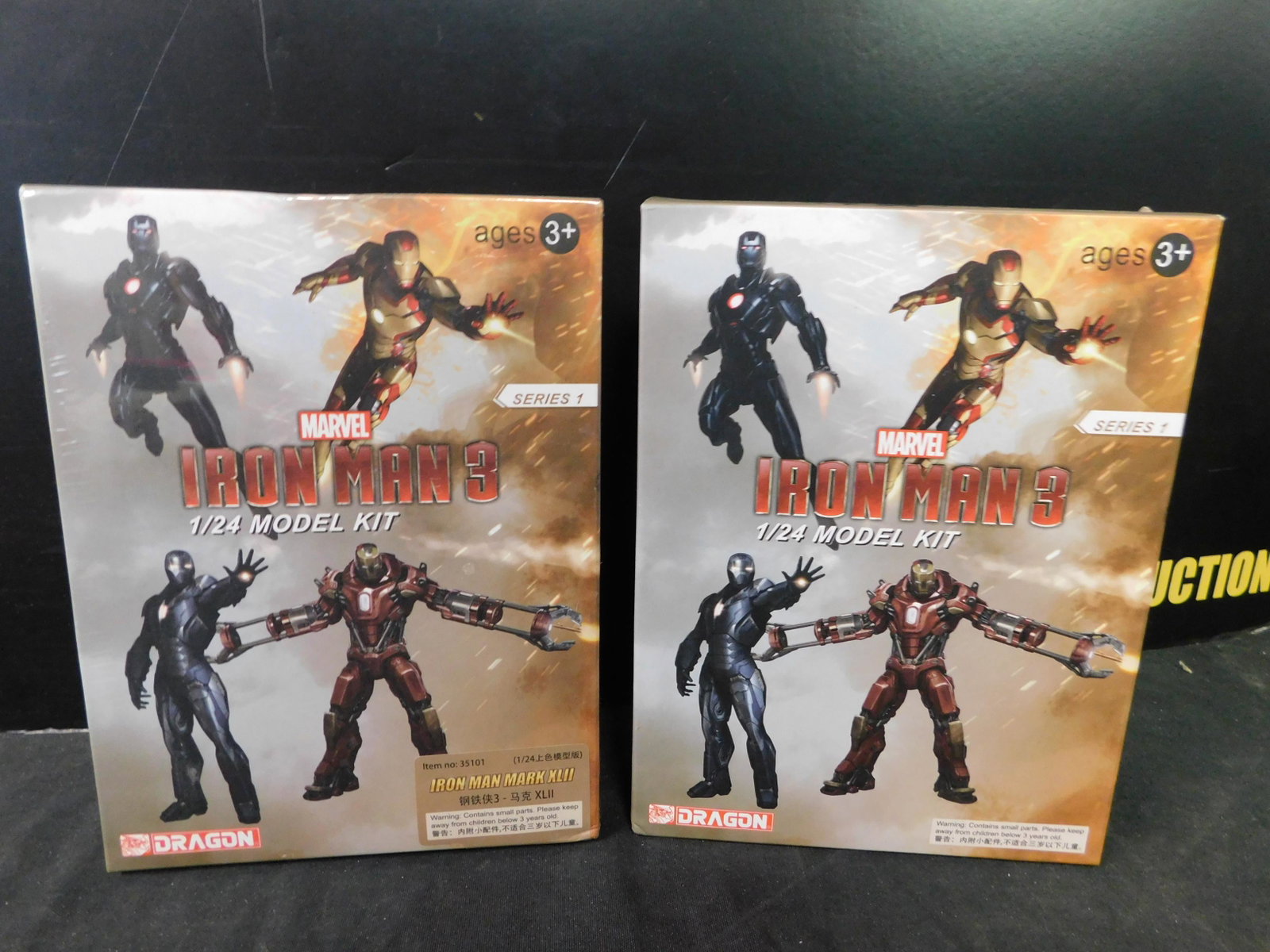 Lot of 2 Iron Man 3 Model Kits: Lot of 2 Iron Man 3 1/24 Scale Model Kits made by Dragon. All from private collector who disclosed to us that he just took off the factory seal to look at them and to the best of our knowledge we are 