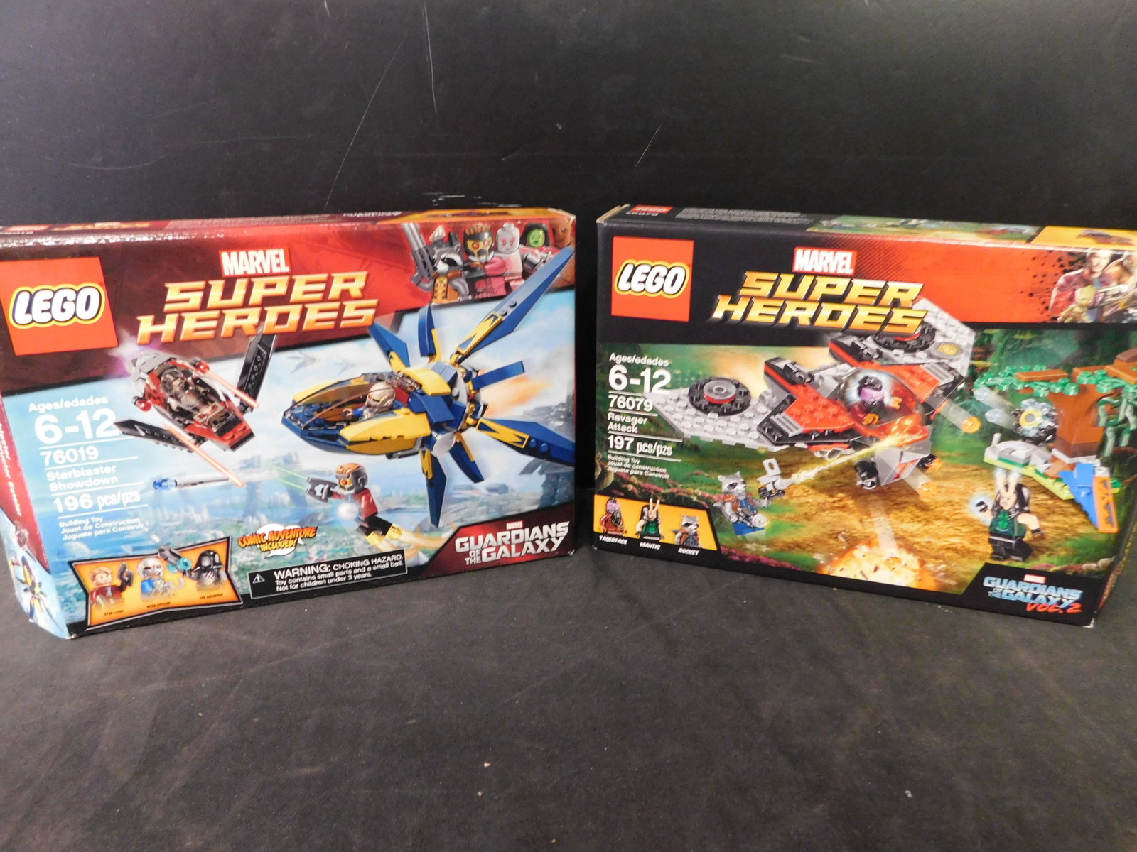 Lego Marvel Super Heroes Lot of 2: Lego Marvel Super Heroes Lot of 2. Included in this lot are Guardians of the Galaxy Starblaster Showdown and Guardians of the Galaxy Vol. 2 Ravager Attack. The Legos came from a collector's estate. He
