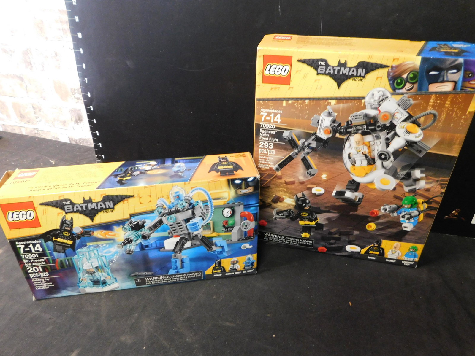 Lego The Batman Movie Lot of 2: Lego The Batman Movie Lot of 2. Included in this lot are Mr. Freeze Ice Attack and Egghead Mech Food Fight. The Legos came from a collector's estate. He had them displayed and for selling purposes he 