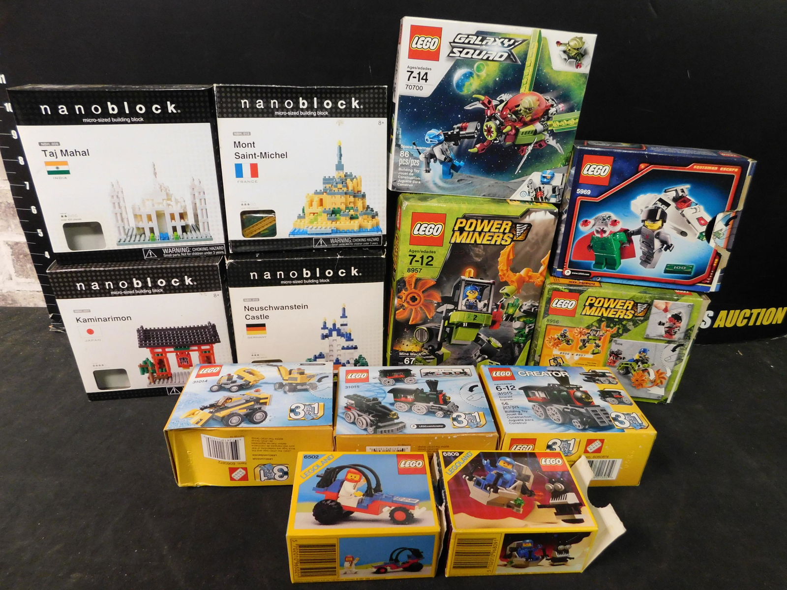 Lego Box Lot including Creator and Power Miners: Lego Box Lot including Creator, Power Miners and Space Police. The Legos came from a collector's estate. He had them displayed and for selling purposes he took them apart and put them back into baggie