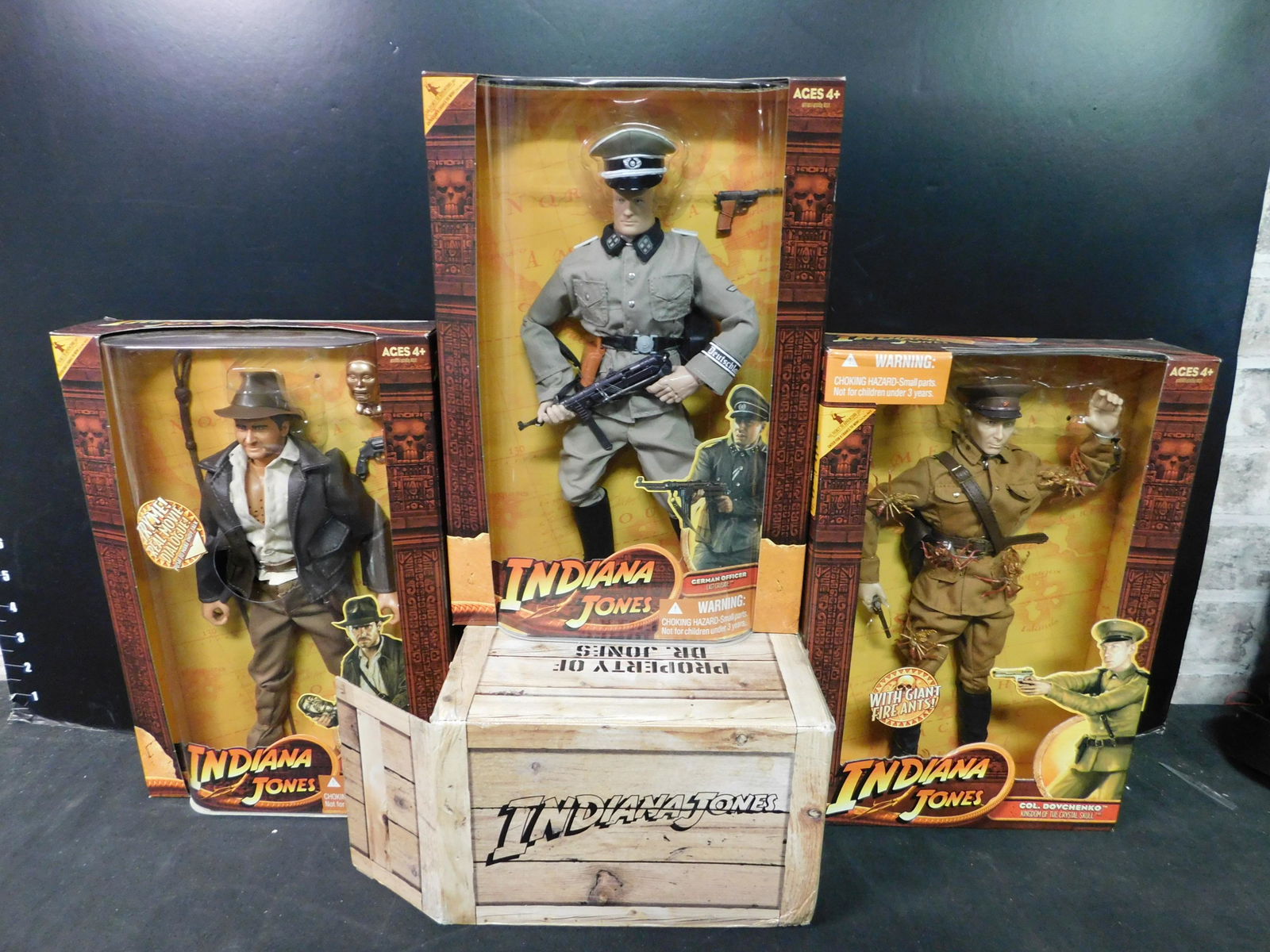 Indiana Jones Action Figure Lot: Indiana Jones Action Figure Lot. Included in this lot are 12" Figures of Indiana Jones, German Officer, and Col. Dovchenko. Hasbro 2008 and Ark of the Covenant Figure. You are bidding at a live sale,