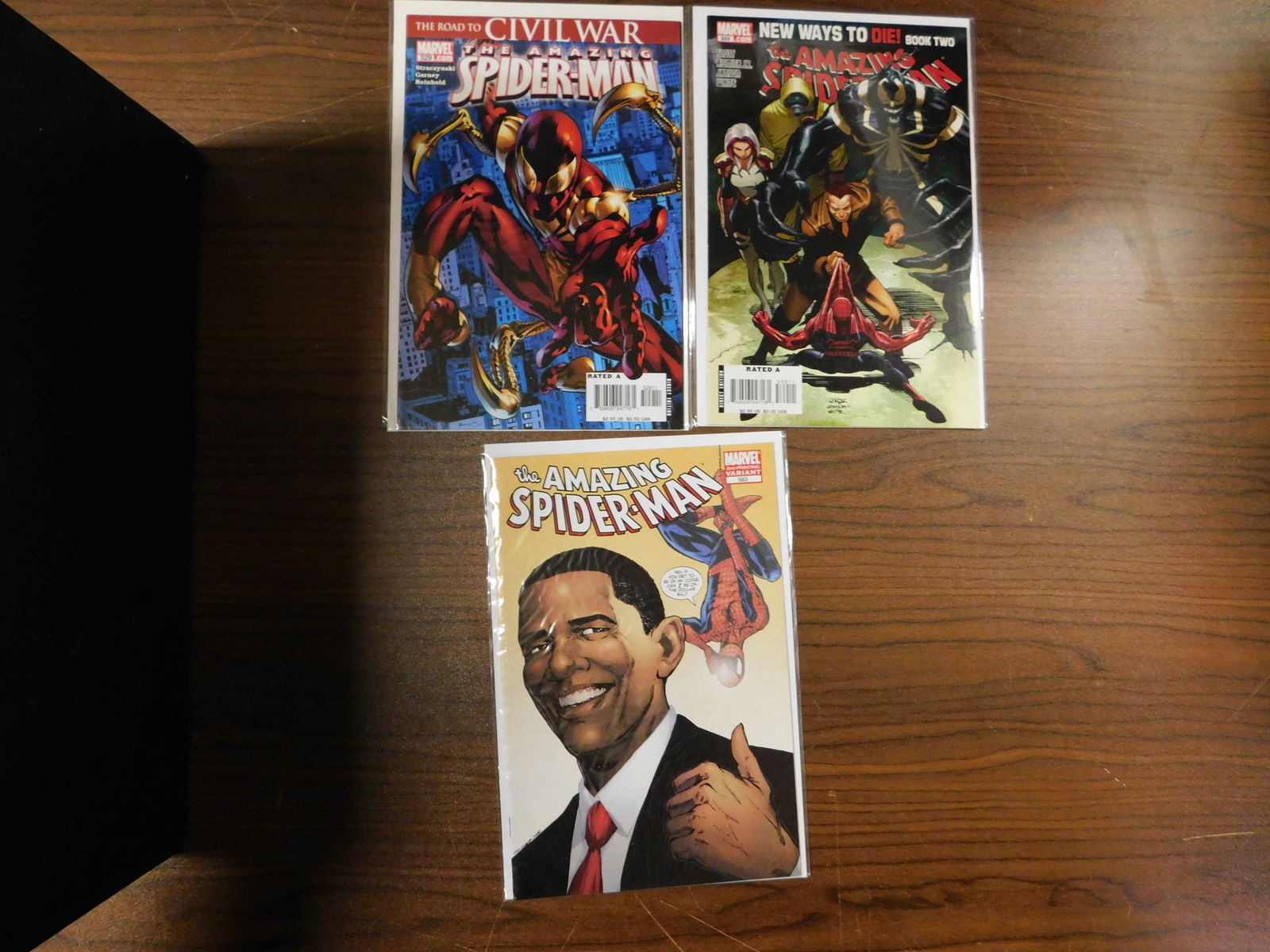Amazing Spider-Man #529, #569, #583: Amazing Spider-Man #529, #569, #583. 1st Iron Spider, 1st Anti venom, 1st Obama. This sale will be broadcast live on sale day with an auctioneer and caller calling full descriptions of each lot being
