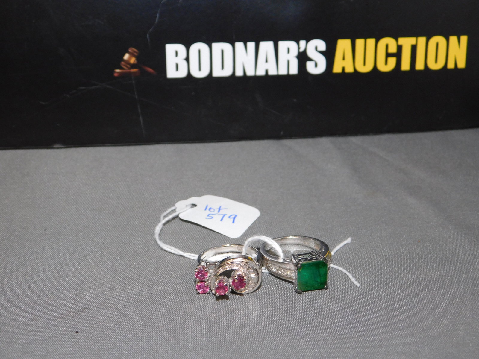 2 Silver Tone Rings Rubies & Diamonds (1 of 2)