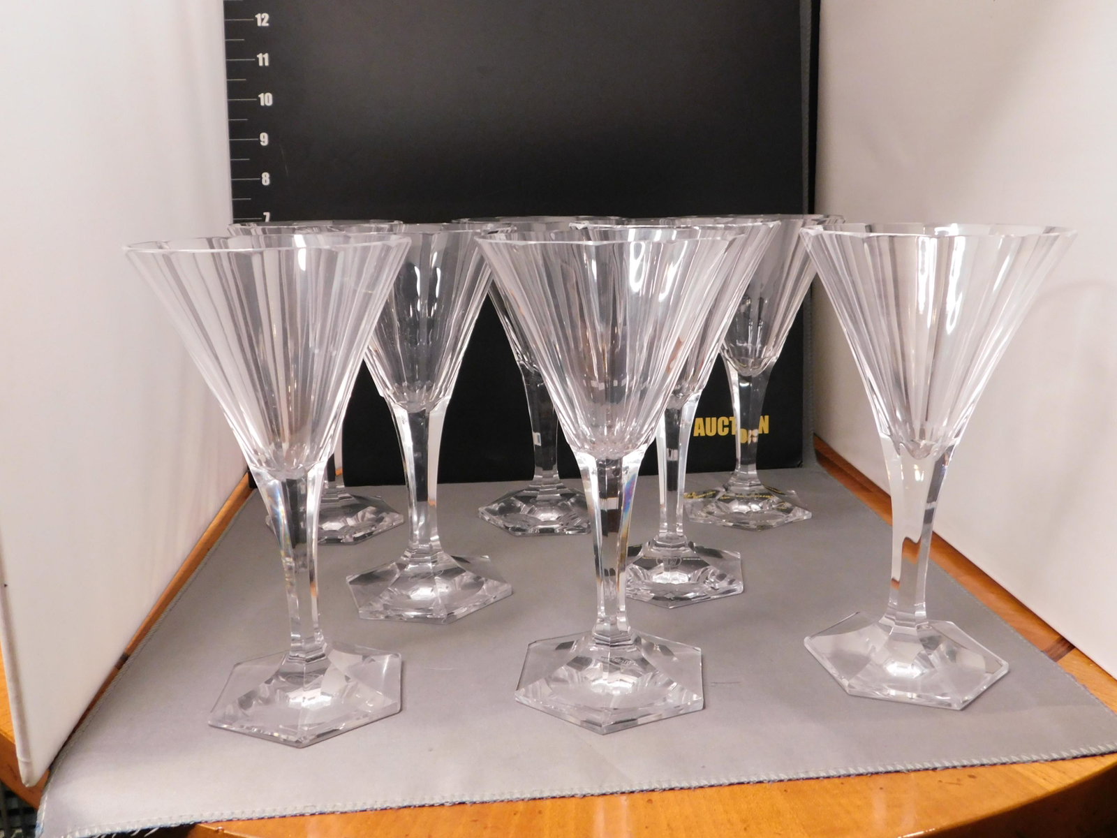 Set of 12 Moser Wine Glasses: Set of 12 Moser wine glasses, custom made pattern, not available in the showroom or mass produced. One glass has a very small chip on the rim, and one other has the most minute pin hole chip, but the 