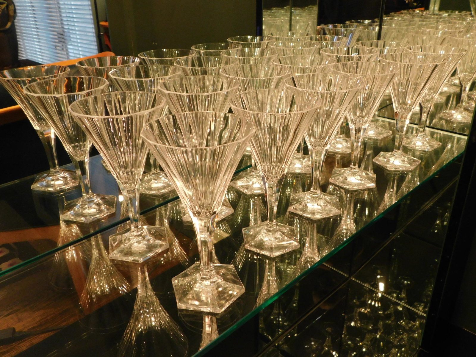 Set of 12 Moser Wine Glasses: Set of 12 Moser wine glasses, custom made pattern, not available in the showroom or mass produced. One glass has a large chip on the rim but the rest are in excellent condition. Measures approx. 7 3/4