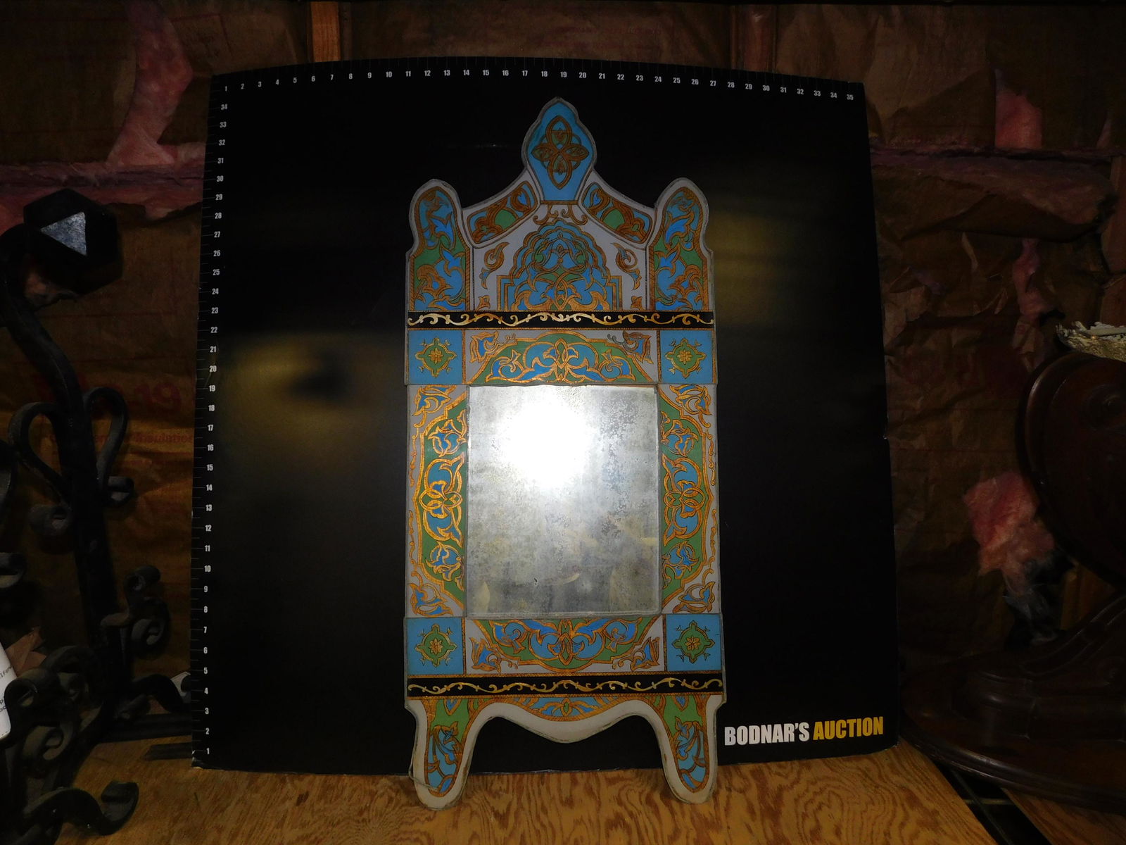 Antique Islamic or Persian Reverse Painted Mirror: Antique Islamic or Persian Reverse Painted Mirror. Measures 15" x 35".You are bidding at a live sale, please read the terms and conditions. We are offering contact-less pick ups at our South Brunswick