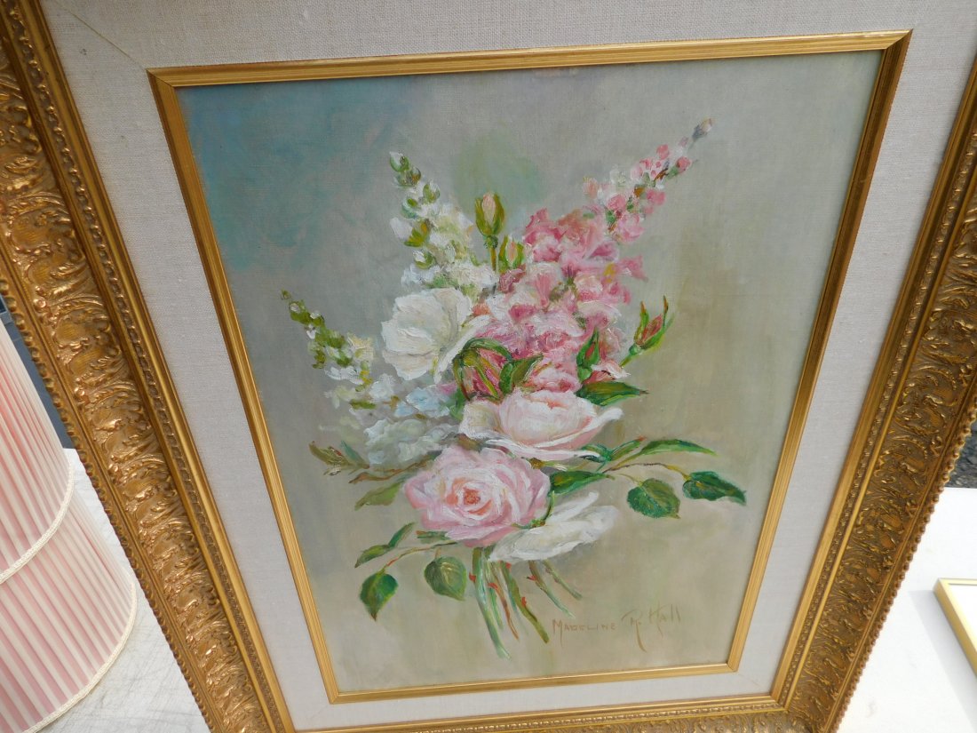 Oil on Board Still Life: Oil on Board Still Life Signed lower right Madeline Hall. Measures 27" tall x 23" w. This sale will be broadcast live on sale day with full descriptions of each lot being sold, as well as video feed o