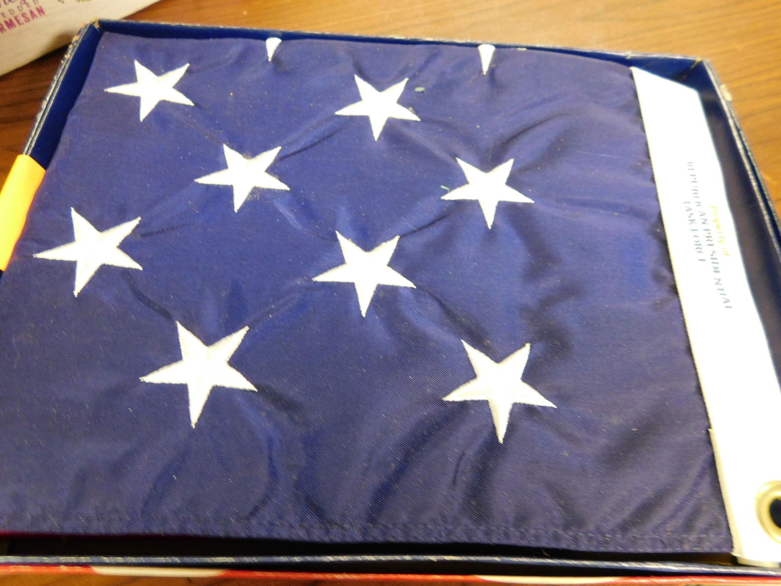 Republican American Task Force American Flag in Box: Republican American Task Force American Flag in Box. This sale will be broadcast live on sale day with full descriptions of each lot being sold, as well as video feed of each lot. All items MUST be pa