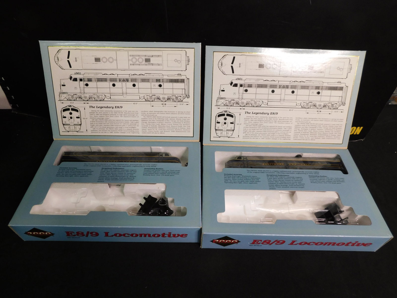 Proto 2000 E8/9 B&O Diesel Locomotives - Lot of 2 - HO: Proto 2000 HO Scale E8/9 B&O Diesel Locomotives AA Units - Lot of 2. You are bidding at a live sale, please read the terms and conditions. We are offering contact-less pick ups at our South Brunswick 