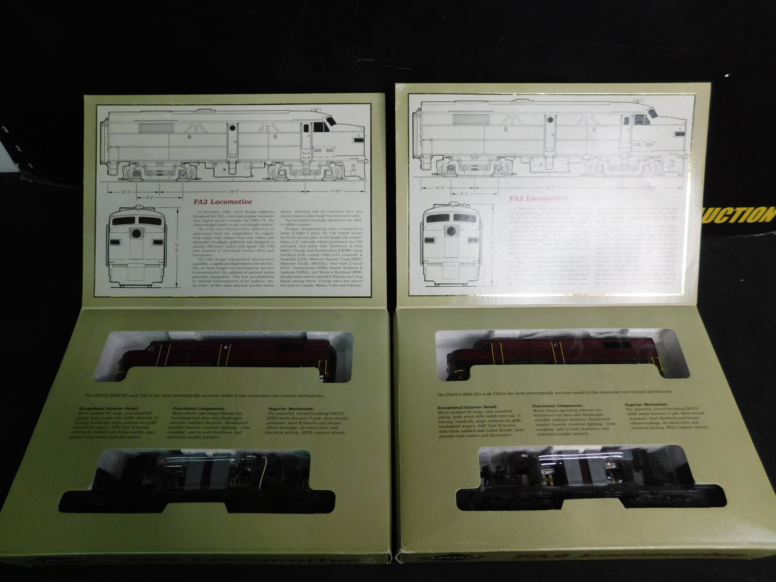 Proto 2000 HO Scale FA2 Lehigh Valley Diesel: Proto 2000 HO Scale FA2 Lehigh Valley Diesel Locomotives AA Units - Lot of 2. You are bidding at a live sale, please read the terms and conditions. We are offering contact-less pick ups at our South B