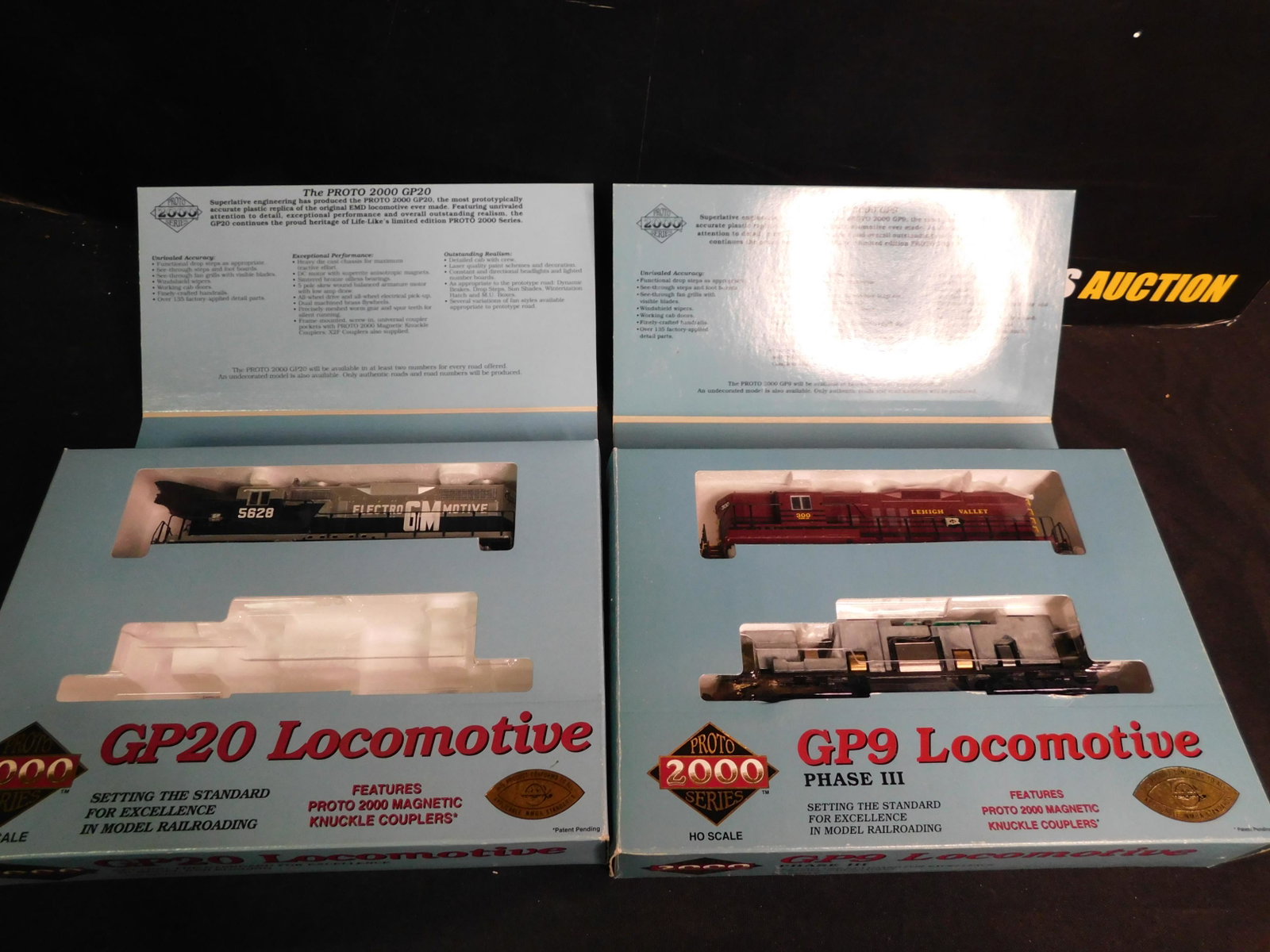 Lot of 2 Proto 2000 HO Scale GP/9 Locomotives: Lot of 2 Proto 2000 HO Scale Locomotives GP9 Lehigh Valley Diesel and GM EMD. You are bidding at a live sale, please read the terms and conditions. We are offering contact-less pick ups at our South B