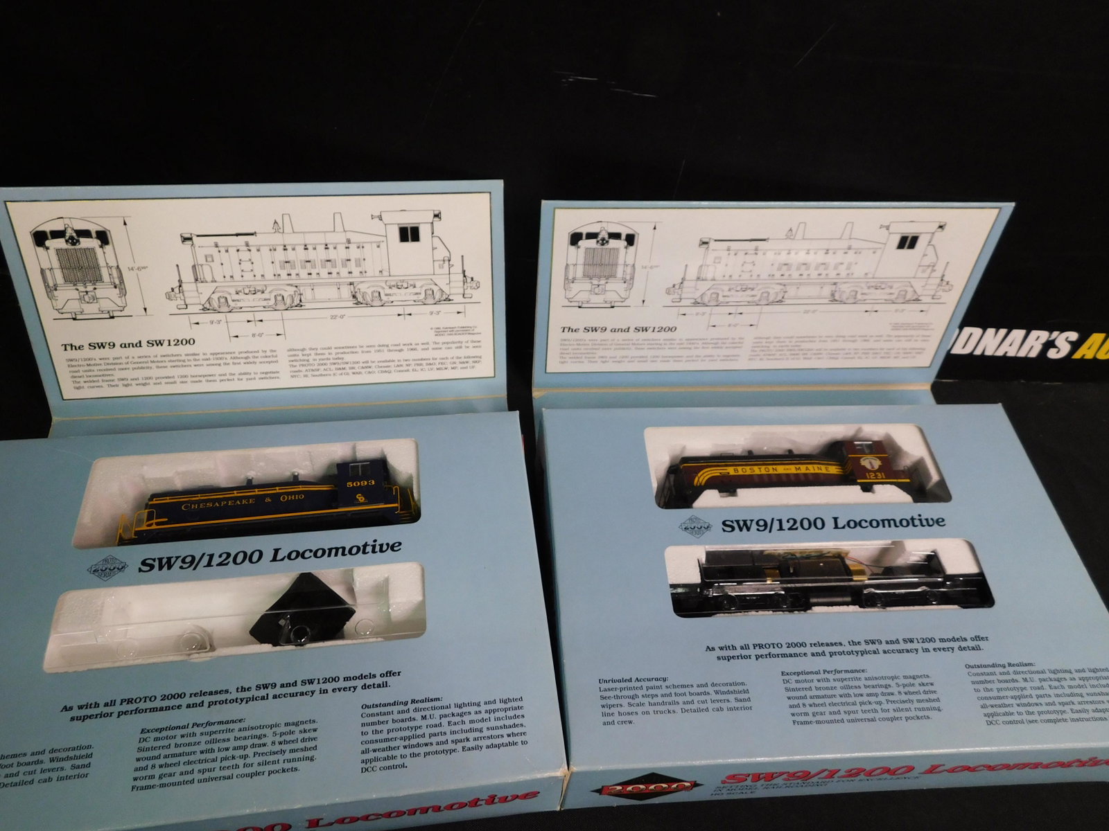 Lot of 2 Proto 2000 HO Scale SW9/1200 Locomotives: Lot of 2 Proto 2000 HO Scale Locomotives SW9/1200 Diesel Boston & Maine and Chesapeake and Ohio. You are bidding at a live sale, please read the terms and conditions. We are offering contact-less pick