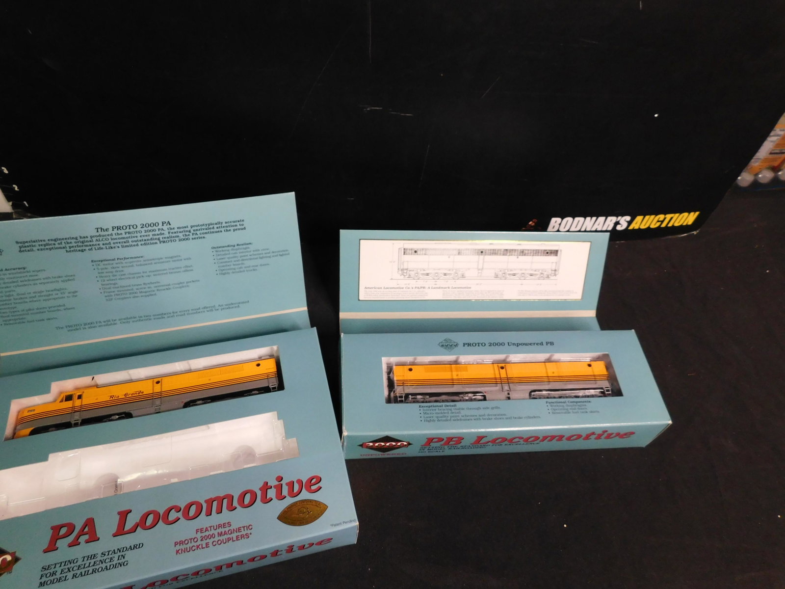 Lot of 2 Proto 2000 HO Scale Locomotives PB and PA Rio: Lot of 2 Proto 2000 HO Scale Locomotives PB and PA Rio Grande Diesel AB Units. You are bidding at a live sale, please read the terms and conditions. We are offering contact-less pick ups at our South 