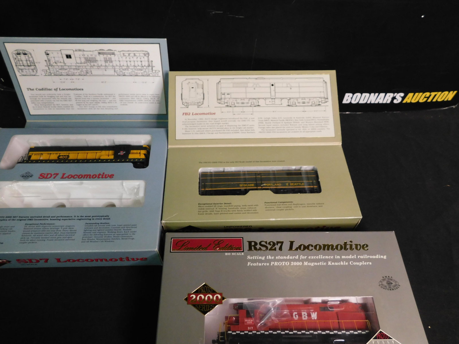 Lot of 3 Proto 2000 HO Scale Locomotives: Lot of 3 Proto 2000 HO Scale Locomotives including SD7 Northwestern, RS27 GBW Diesel and FB2 Spokane Portland and Seattle B Unit. You are bidding at a live sale, please read the terms and conditions. 