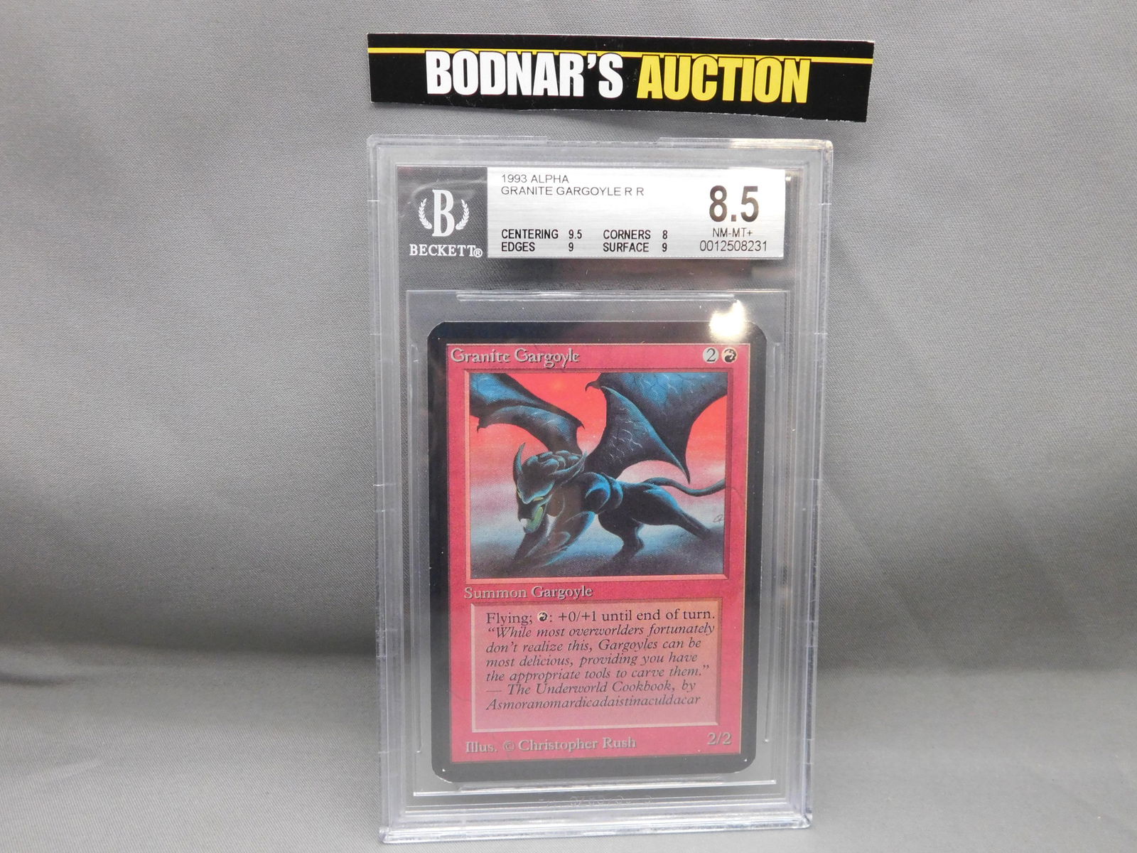 MTG Granite Gargoyle 1993 Alpha - BGS Graded: Magic the Gathering - Gargoyle R R - Alpha Set 1993. Beckett Graded 8.5 NM-MT+. Centering 9.5, Edges 9, Corners 8 and Surface 9. Serial #0012508231. You are bidding at a live sale, please read the ter