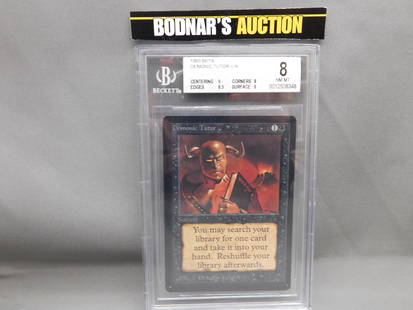 MTG Demonic Tutor 1993 Beta - BGS Graded: Magic the Gathering - Demonic Tutor U K - Beta Set 1993. Beckett Graded 8 NM-MT. Centering 9, Edges 8.5, Corners 8 and Surface 8. Serial #0012508348. You are bidding at a live sale, please read the te