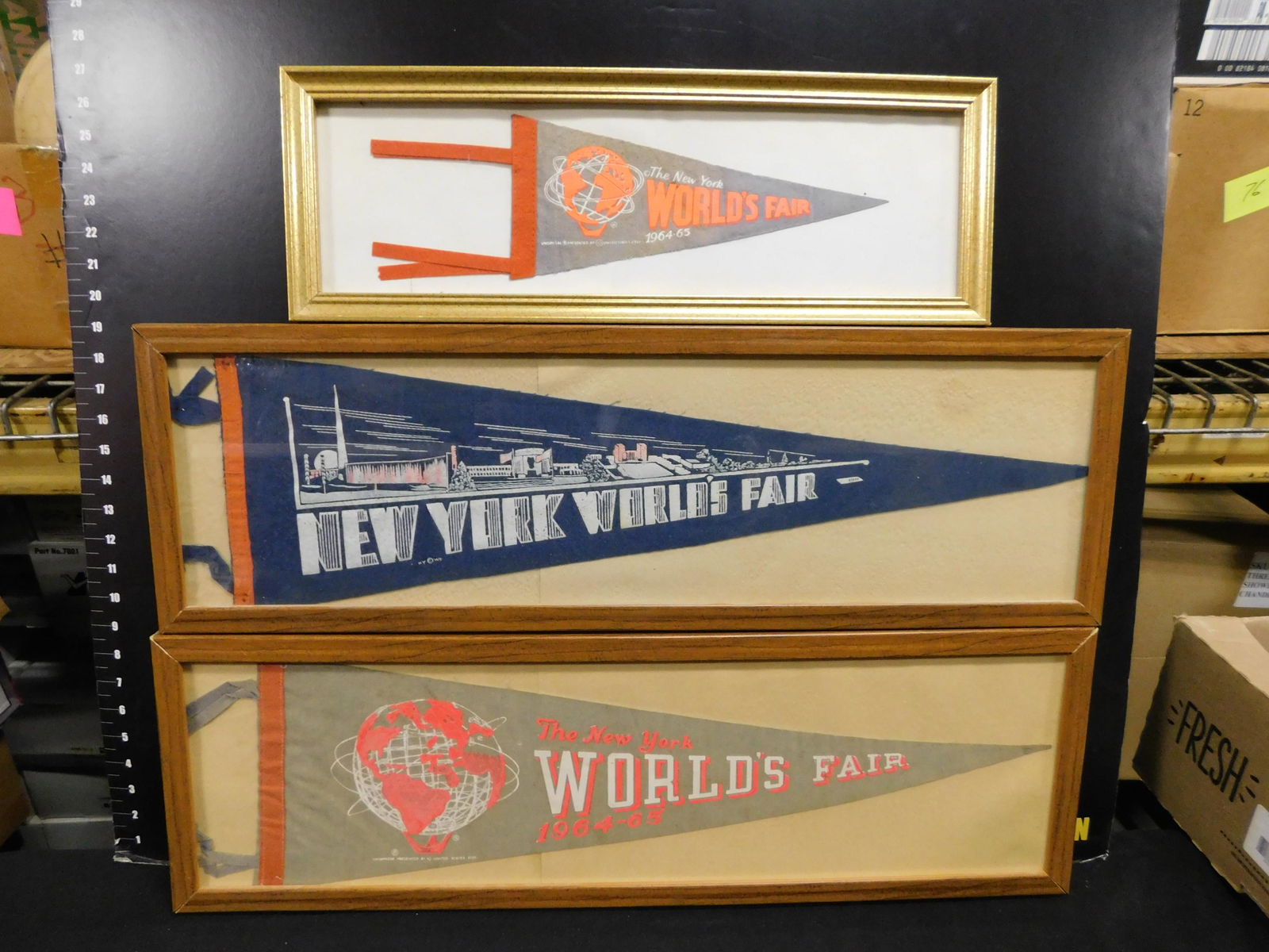Lot of 3 Framed 1964 New York World's Fair Pennants (1 of 4)