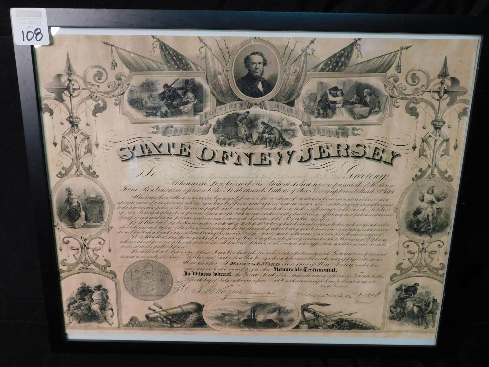 State of New Jersey Print: State of New Jersey Print Honoring the Countries Brave Defenders. This sale will be broadcast live on sale day with an auctioneer and caller calling full descriptions of each lot being sold, as well a