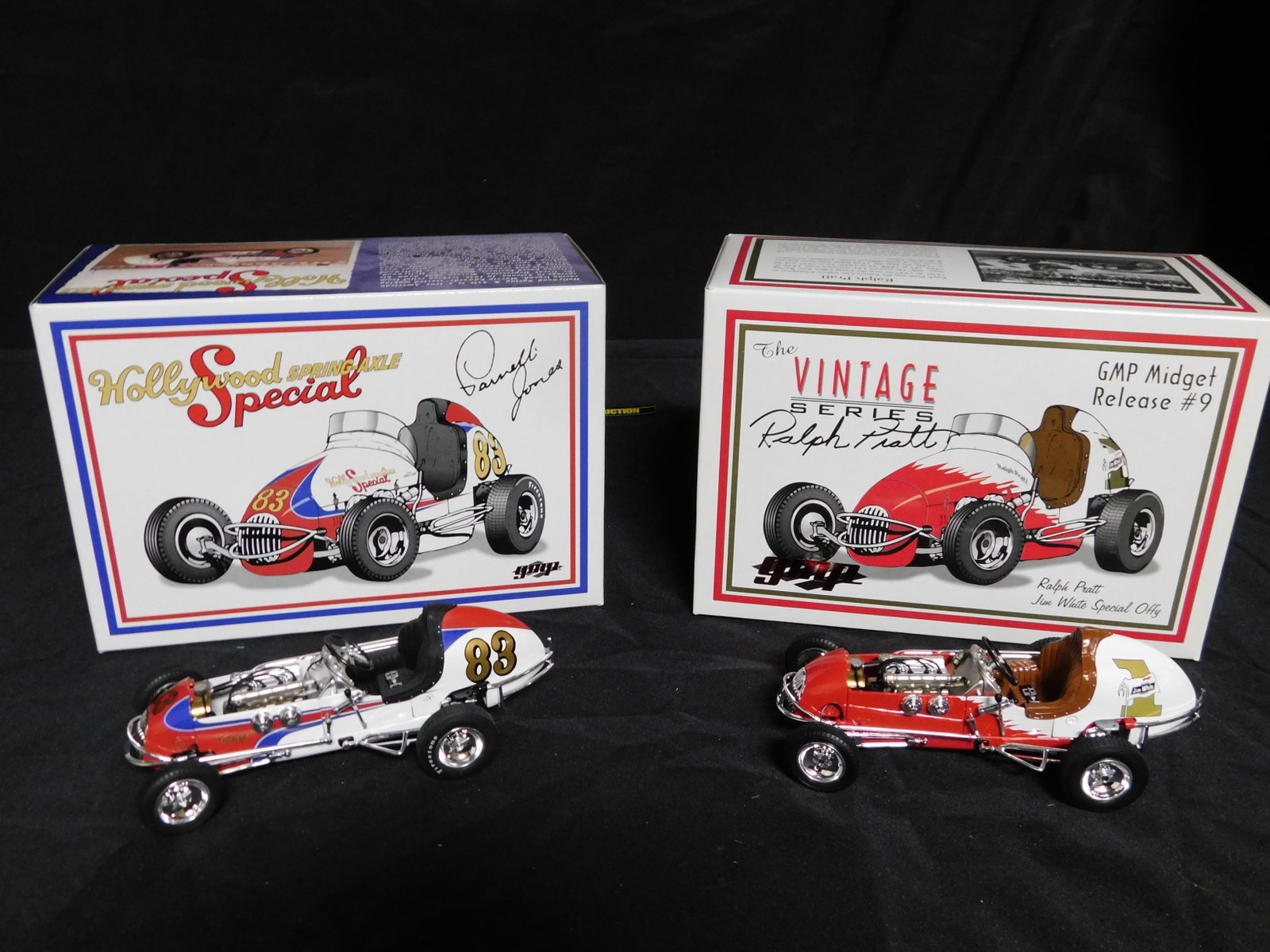Lot of 2 GMP Midget Cars: Lot of 2 GMP Cars. Included in this lot are Ralph Pratt Jim White Special Offy Midget and Parnelli Jones Hollywood Sprint Axle Offy Midget Sprint - Limited to 750. You are bidding at a live sale, plea