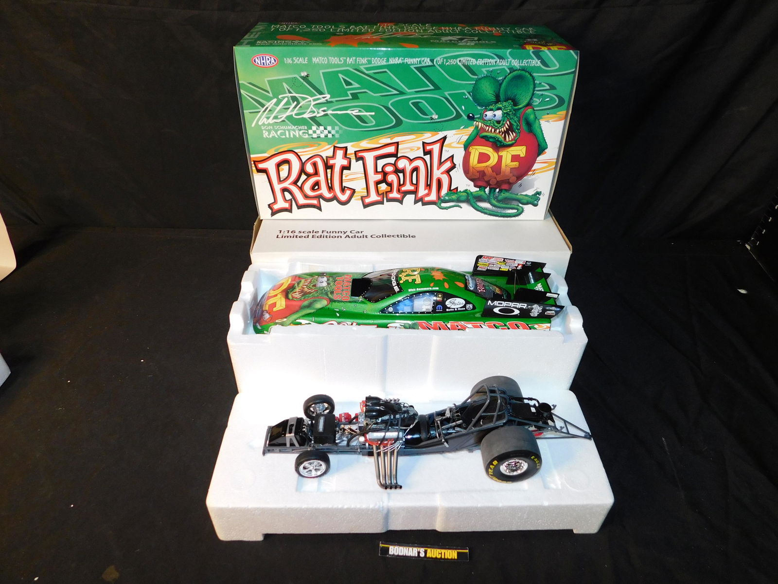 DSR Dodge Rat Fink NHRA Funny Car: Don Schumacher Racing Matco Tools Dodge Rat Fink NHRA Funny Car - 1:16 Scale Limited Edition to 1250 Pieces. You are bidding at a live sale, please read the terms and conditions. We are offering conta