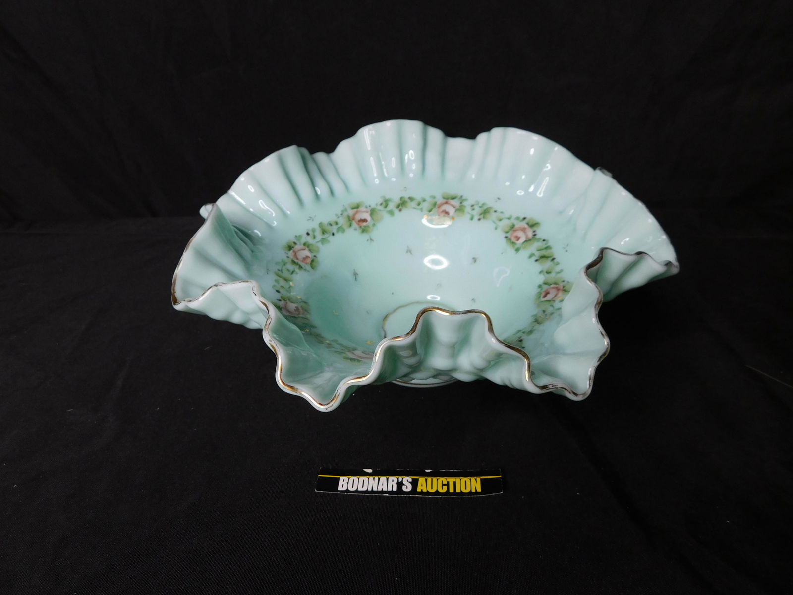 Hand painted Ruffled Edge Bowl with Floral Design (1 of 3)