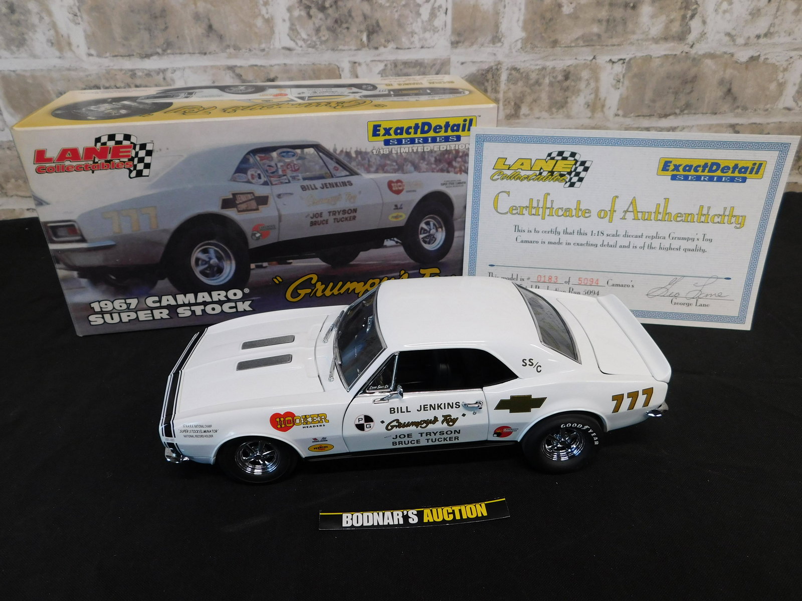 Bill Jenkins "Grumpy's Toy" 1967 Camaro - Exact Detail: Exact Detail Replicas - Bill Jenkins "Grumpy's Toy" 1967 Camaro Super Stock - 1:18 Scale Limited Edition Die-Cast. You are bidding at a live sale, please read the terms and conditions. We are offering