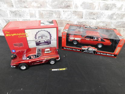 Precision Miniatures and Ertl Red Alert Die-Cast Car: Precision Miniatures and Ertl Red Alert 1:18 Scale Die-Cast Car Lot of 2. Included in this lot is a Precision Miniatures The Mazmanian Corvette and Ertl Drag Racing Series #1 - The Original Red Alert