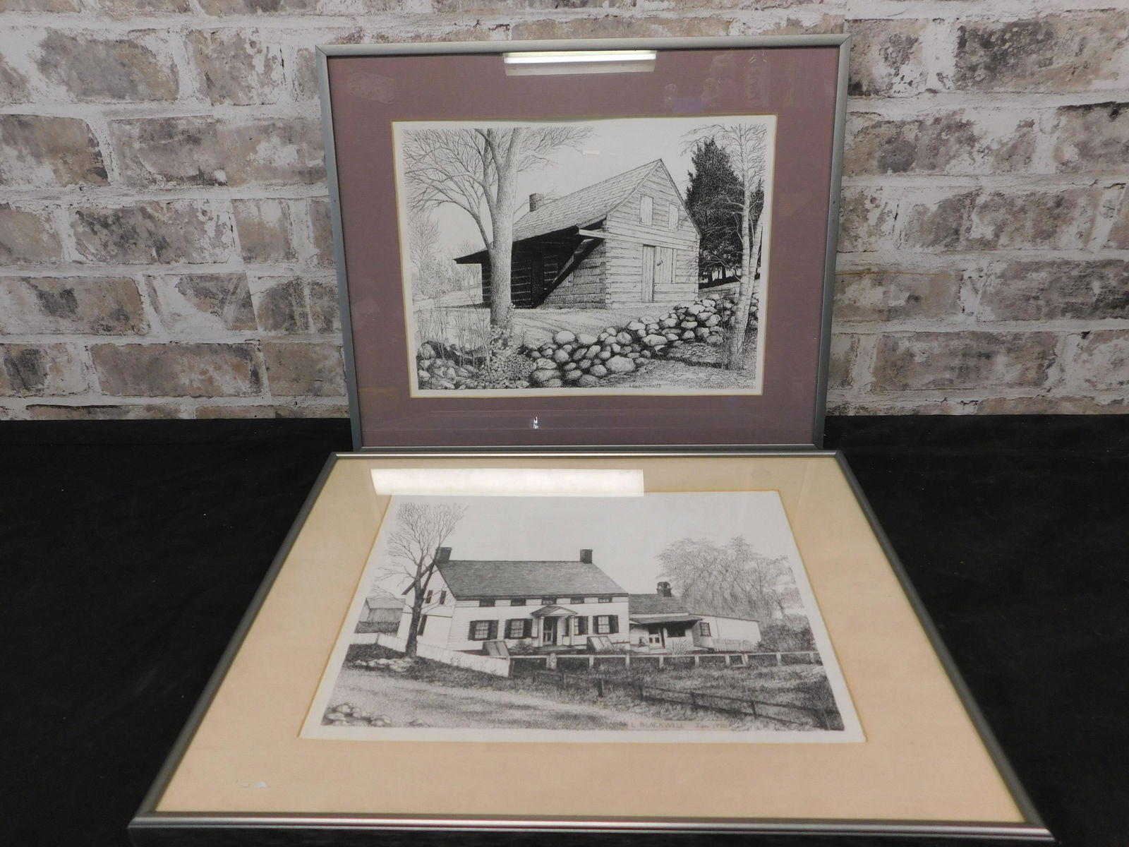 Lot of 2 Framed Pen and Ink Prints by L. Blackwell (1 of 5)