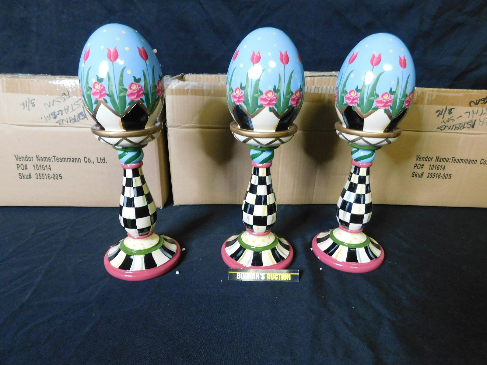 Set of 3 MacKenzie Childs Easter Egg Pedestals (1 of 5)