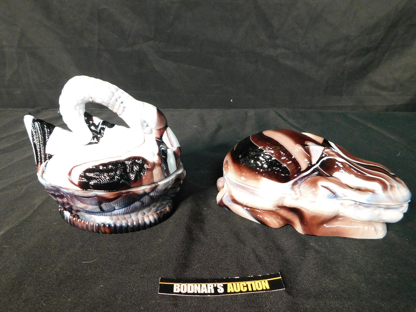 Swan and Rabbit Slag Glass Covered Dishes (1 of 6)