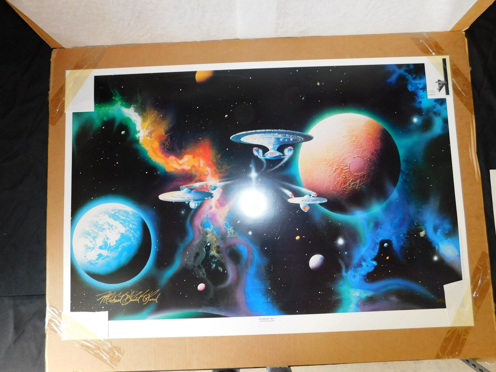 Star Trek "To Boldly Go" Unframed Lithograph: Star Trek Art From the Final Frontier Unframed Lithograph. "To Boldly Go..." by Michael David Ward. Signed and Numbered #2492/2500. This sale will be broadcast live on sale day with an auctioneer and