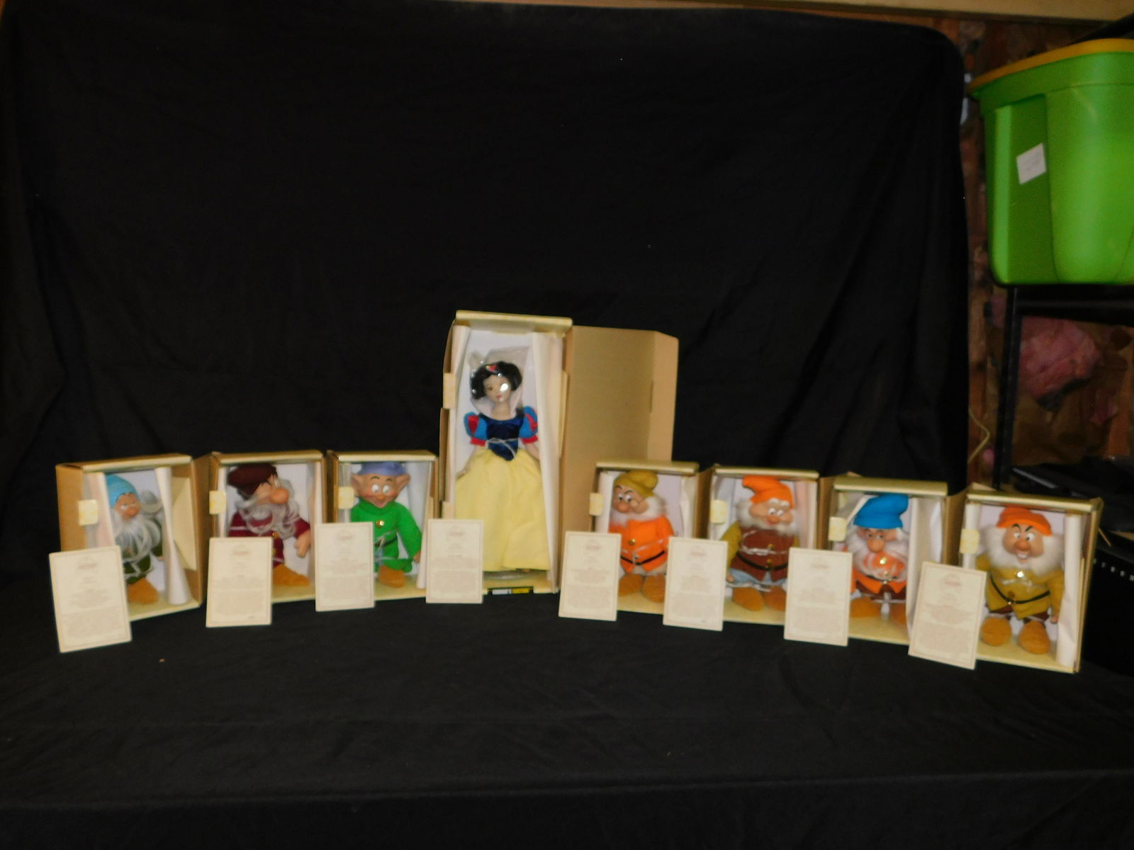 Walt Disney's Snow White and The Seven Dwarfs Porcelain: Walt Disney's Snow White and The Seven Dwarfs Limited Edition Porcelain Doll Set. 8 Piece Set. All come in original boxes with certificates. Snow White measures 16" tall. The dwarfs measure approx. 9"